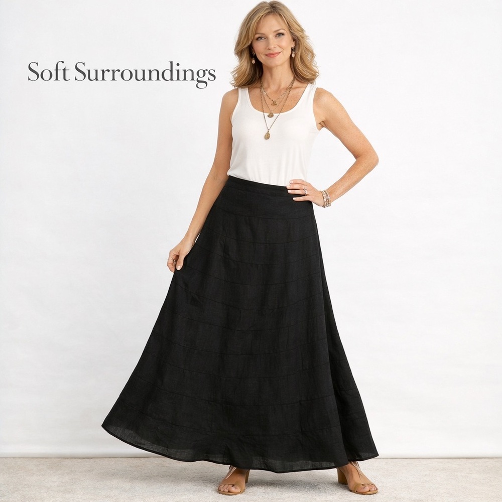 Soft Surroundings Linen Boho Maxi Skirt Tall black Medium artsy lined comfy mood